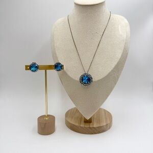 Vintage Three Sets Blue AB Crystal Rhinestones Blue Aqua Necklace and Earrings